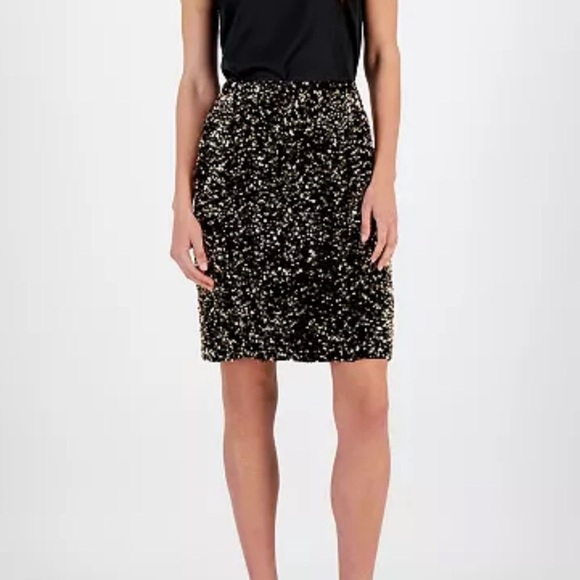 Elie Tahari “Cici” Skirt – Black & Antique Gold Sequin Pencil Skirt (Size 10) - Picture 3 of 8